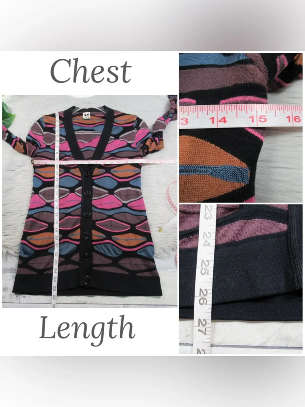 MISSONI Abstract Geometric Knit V-Neck Cardigan Sweater Multicolor - Size XS-S
